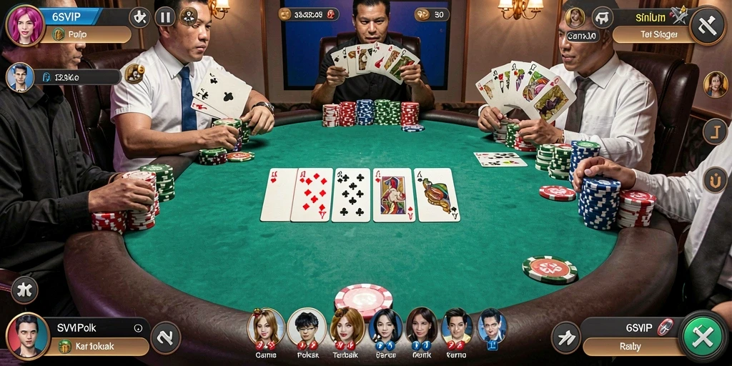 Tampilan gameplay seru Poker di 6SVIP dengan berbagai pilihan meja.