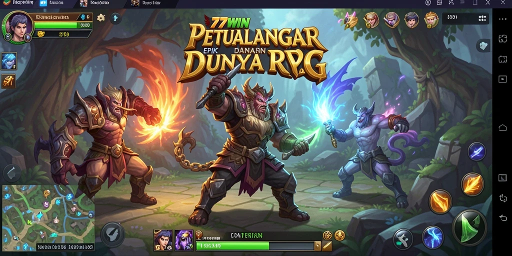 Screenshot menampilkan pertarungan epik dalam game RPG 77WIN.