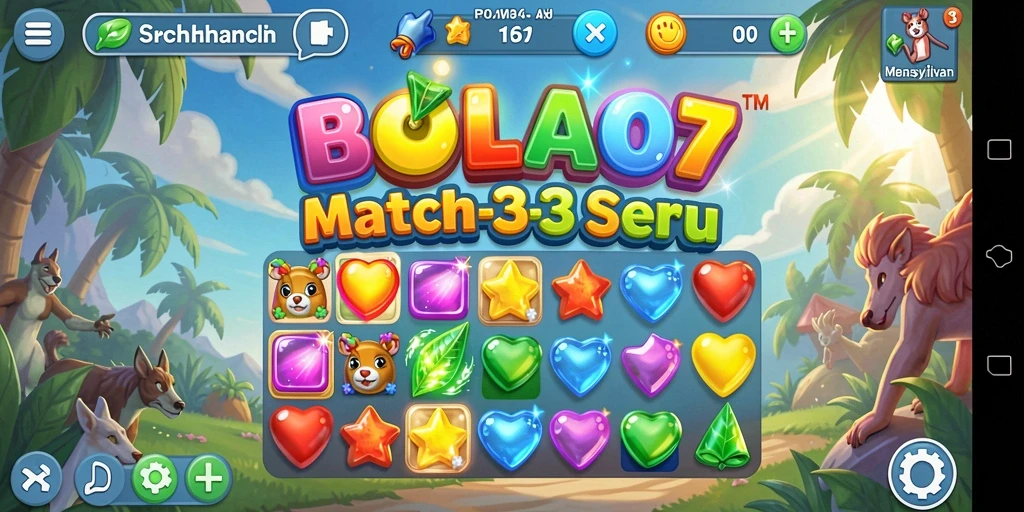 Tampilan menarik dari gameplay BOLA07 Match-3 yang seru.