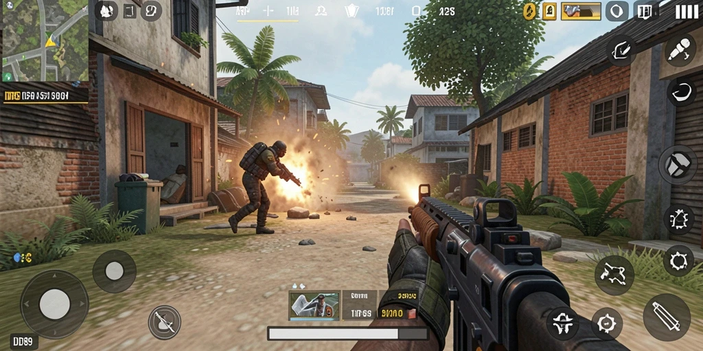 Screenshot dari gameplay seru IDR89 yang menunjukkan aksi pertempuran TPS.